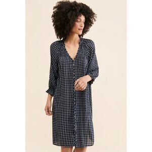 Anthropologie Maeve Sara Smocked Shirtdress Navy Size Large
